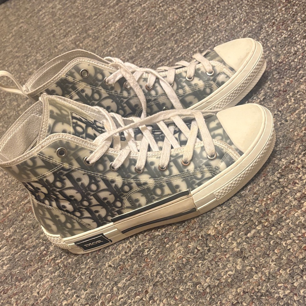 Dior High-Top Logo Sneakers in White and Gray